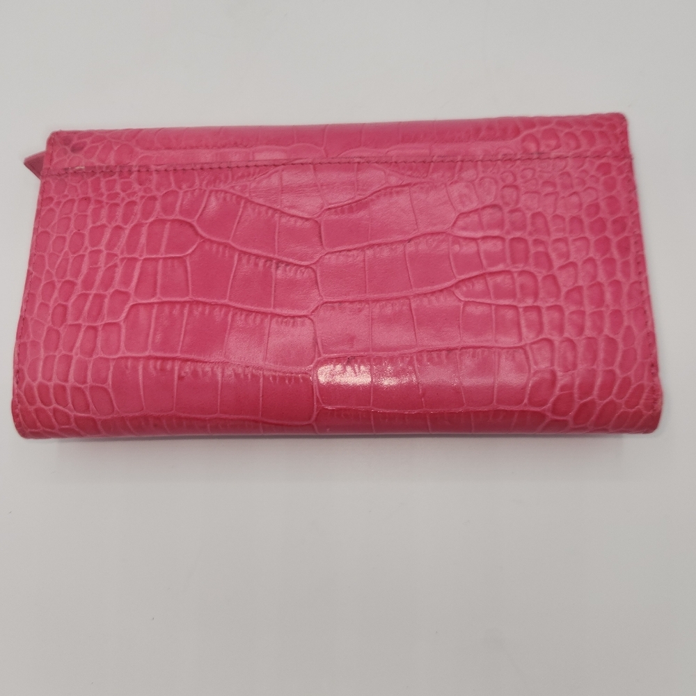 Ralph Lauren Hot Pink Embossed Leather Wallet Removeable Checkbook EUC - Picture 4 of 7